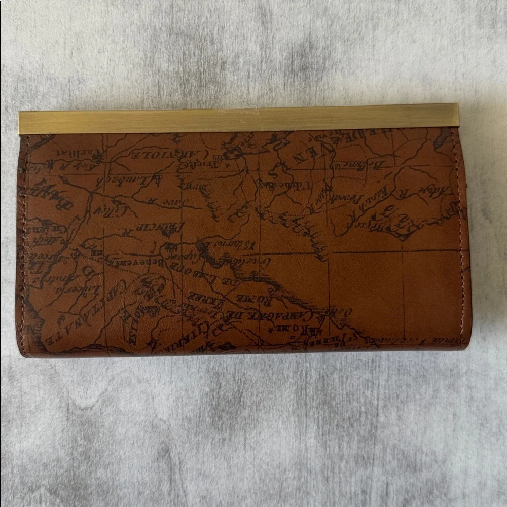 PATRICIA NASH Leather Cauchy Framed Wallet Push Lock Closure Signature Map Print